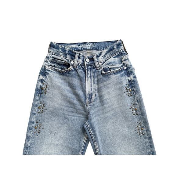 Arizona Highest Rise Straight Leg Studded Distressed Blue Jeans Size 0 - Picture 3 of 9